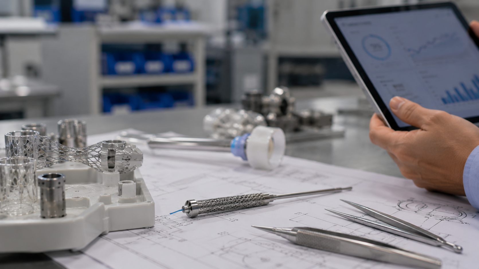 Modern workshop with technical instruments on the table